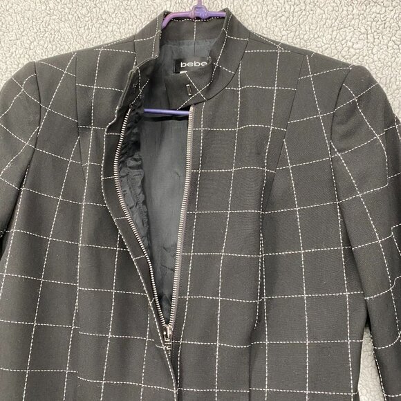 Bebe Jacket Women's Size 4 Black And White Plaid Squares Long Sleeve Full Zip - Picture 5 of 9